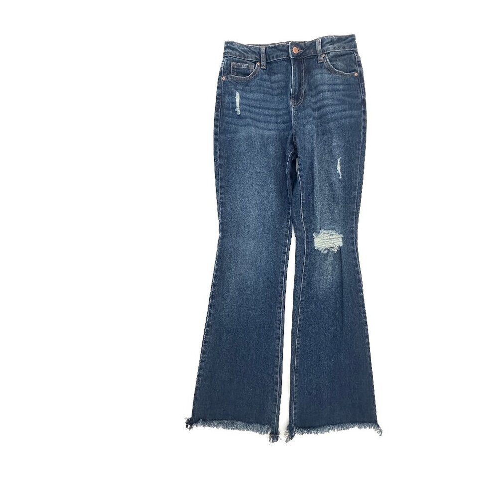 No Boundaries Bootcut Jeans Womens 5 Dark Wash Distressed‎ Raw Hem